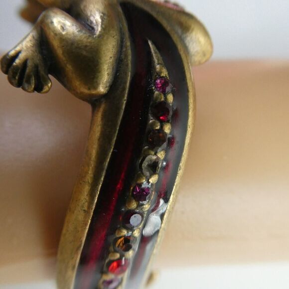 Chico's Lizard Enamel Rhinestone Clamper Cuff Bracelet Sparkly Hinged Figural - Picture 5 of 6